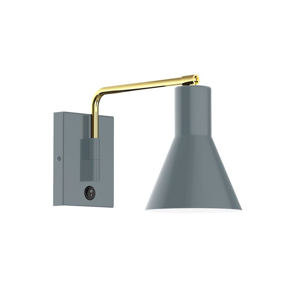 Montclair Lightworks SWA436-40-91 J-Series Wall Swing Arm Light Slate Gray with Brushed Brass Accents Finish